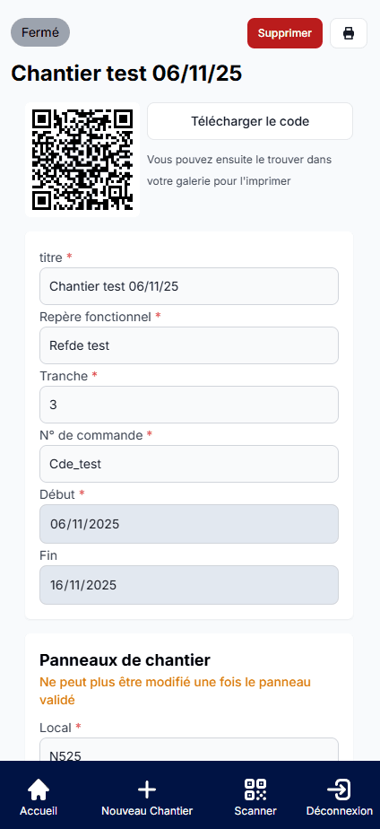 Création de chantier